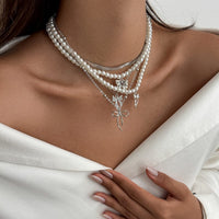 Thumbnail for Elegant 5pcs Bowknot Pendant Pearl Herringbone Chain Necklace Set - ArtGalleryZen