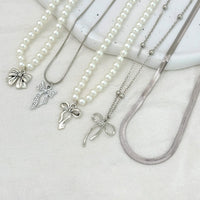 Thumbnail for Elegant 5pcs Bowknot Pendant Pearl Herringbone Chain Necklace Set - ArtGalleryZen