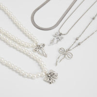 Thumbnail for Elegant 5pcs Bowknot Pendant Pearl Herringbone Chain Necklace Set - ArtGalleryZen