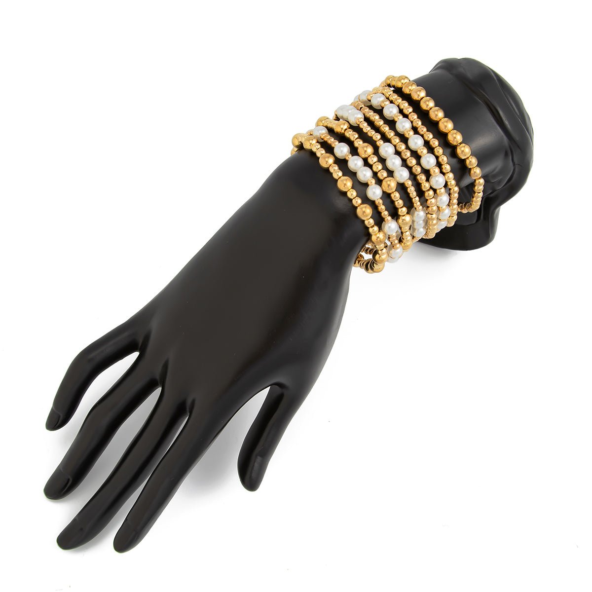 Elegant 8pcs Gold Plated Pearl Beaded Chain Bracelet Set - ArtGalleryZen