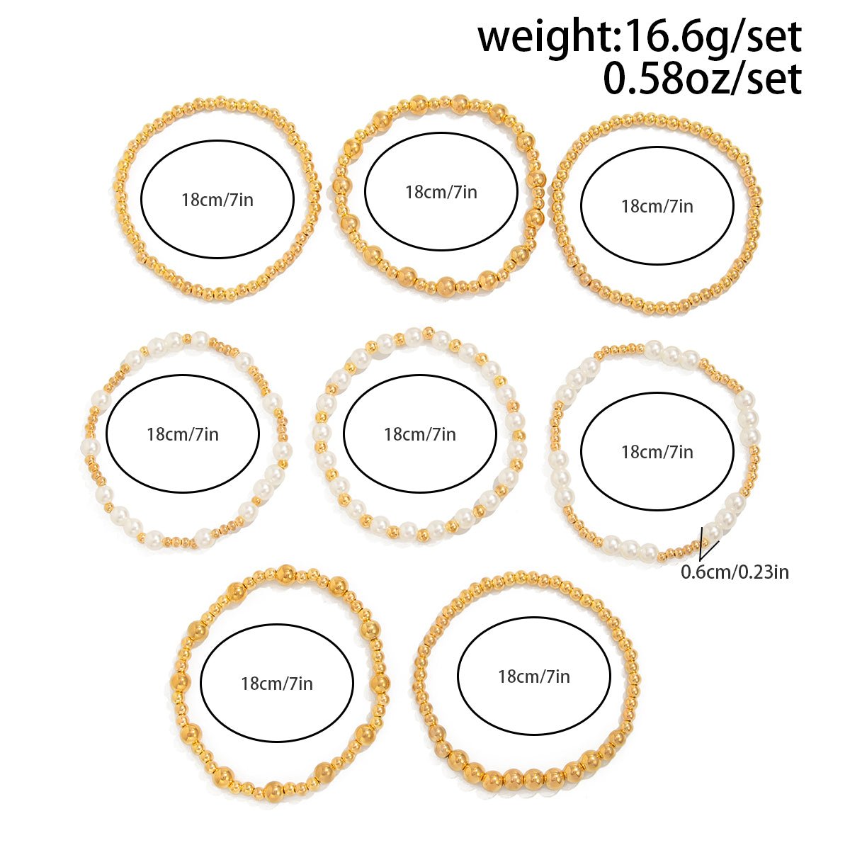 Elegant 8pcs Gold Plated Pearl Beaded Chain Bracelet Set - ArtGalleryZen
