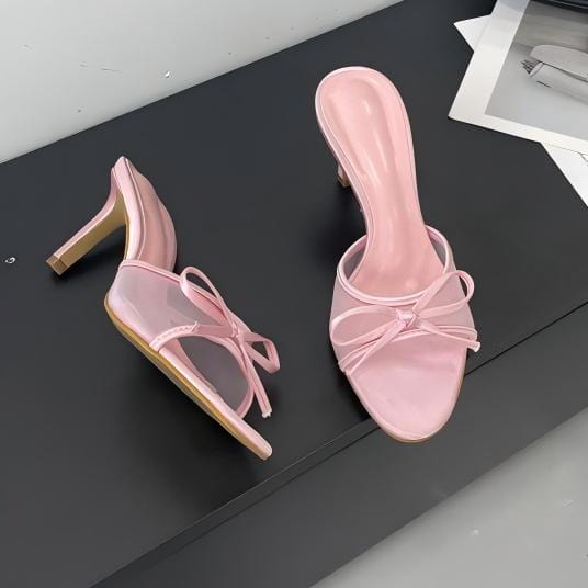 Elegant Bowknot Mesh Round Head Thin Heel Sandals - ArtGalleryZen