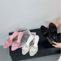 Thumbnail for Elegant Bowknot Mesh Round Head Thin Heel Sandals - ArtGalleryZen