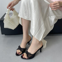 Thumbnail for Elegant Bowknot Mesh Round Head Thin Heel Sandals - ArtGalleryZen