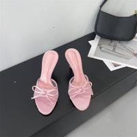 Thumbnail for Elegant Bowknot Mesh Round Head Thin Heel Sandals - ArtGalleryZen