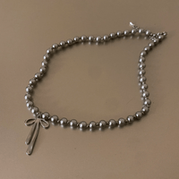 Thumbnail for Elegant Bowknot Pendant Grey Pearl Chain Necklace - ArtGalleryZen