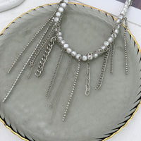 Thumbnail for Elegant Box Curb Chain Tassel Pearl Choker Necklace - ArtGalleryZen