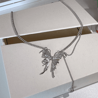 Thumbnail for Elegant Butterfly Charm Rhinestone Chain Tassel Y Necklace - ArtGalleryZen