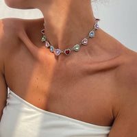 Thumbnail for Elegant Colorful CZ Inlaid Heart Chain Necklace - ArtGalleryZen