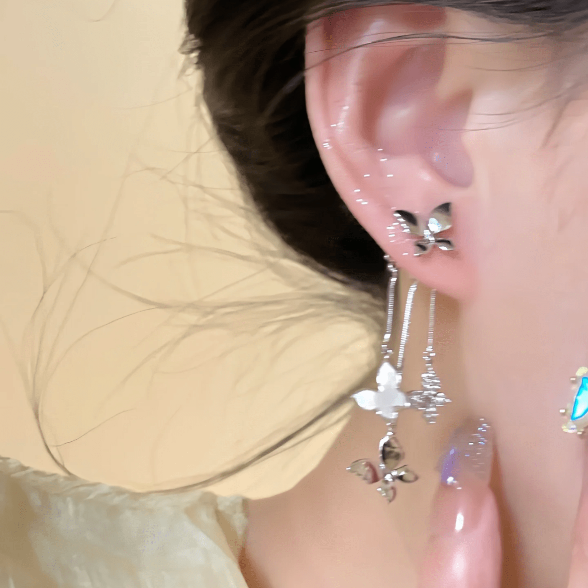 Elegant CZ Inlaid Enamel Butterfly Tassel Earrings - ArtGalleryZen