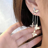 Thumbnail for Elegant CZ Inlaid Enamel Butterfly Tassel Earrings - ArtGalleryZen