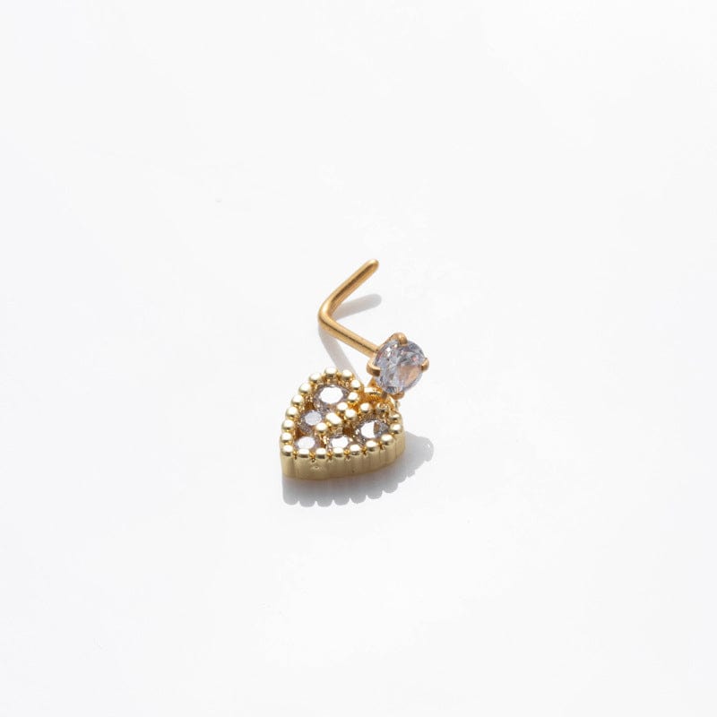Elegant CZ Inlaid Stainless Steel Heart Snowflake Floral Nose Piercing Nose Stud - ArtGalleryZen