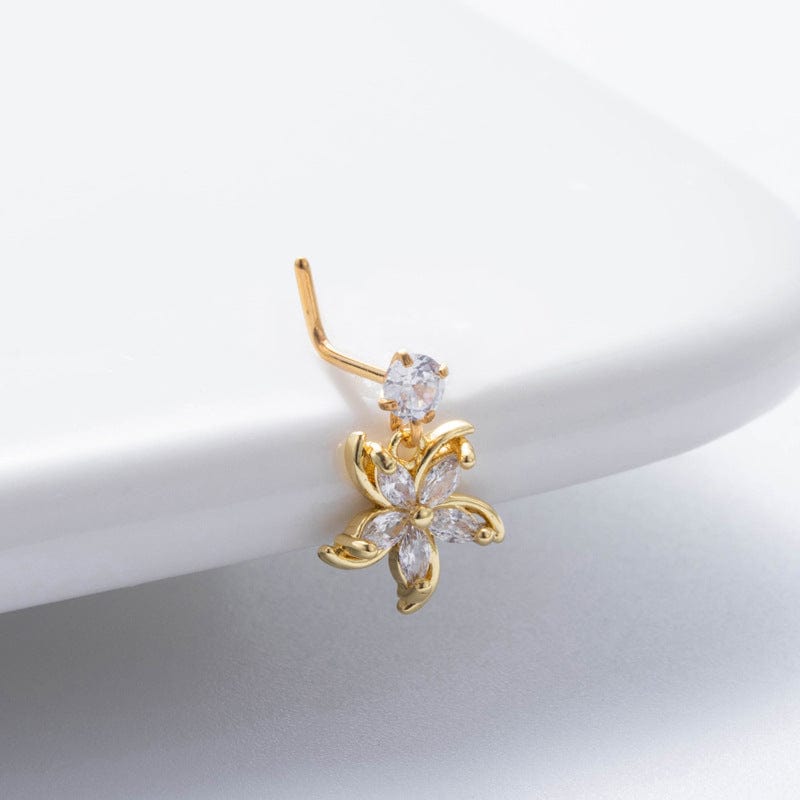 Elegant CZ Inlaid Stainless Steel Heart Snowflake Floral Nose Piercing Nose Stud - ArtGalleryZen