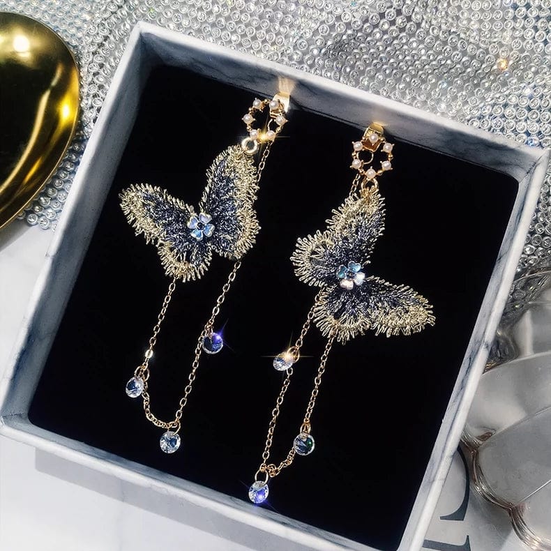 Elegant Embroidery Butterfly Tassel Earrings - ArtGalleryZen