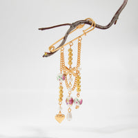 Thumbnail for Elegant Floral Ceramic Beads Bow Heart Tassel Pin Brooch - ArtGalleryZen