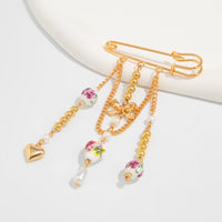 Thumbnail for Elegant Floral Ceramic Beads Bow Heart Tassel Pin Brooch - ArtGalleryZen