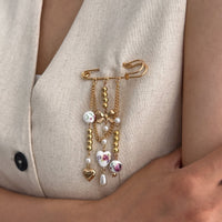 Thumbnail for Elegant Floral Ceramic Beads Bow Heart Tassel Pin Brooch - ArtGalleryZen