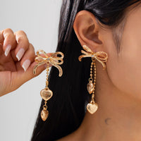 Thumbnail for Elegant Floral Heart Dangle Bowknot Earrings - ArtGalleryZen