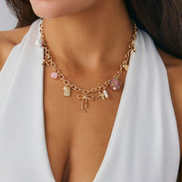Thumbnail for Elegant Flower Bow Heart Star Pendant Cable Chain Necklace - ArtGalleryZen