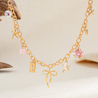 Thumbnail for Elegant Flower Bow Heart Star Pendant Cable Chain Necklace - ArtGalleryZen