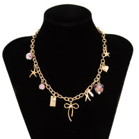 Thumbnail for Elegant Flower Bow Heart Star Pendant Cable Chain Necklace - ArtGalleryZen