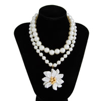 Thumbnail for Elegant Flower Pendant Pearl Chain Necklace Ring - ArtGalleryZen