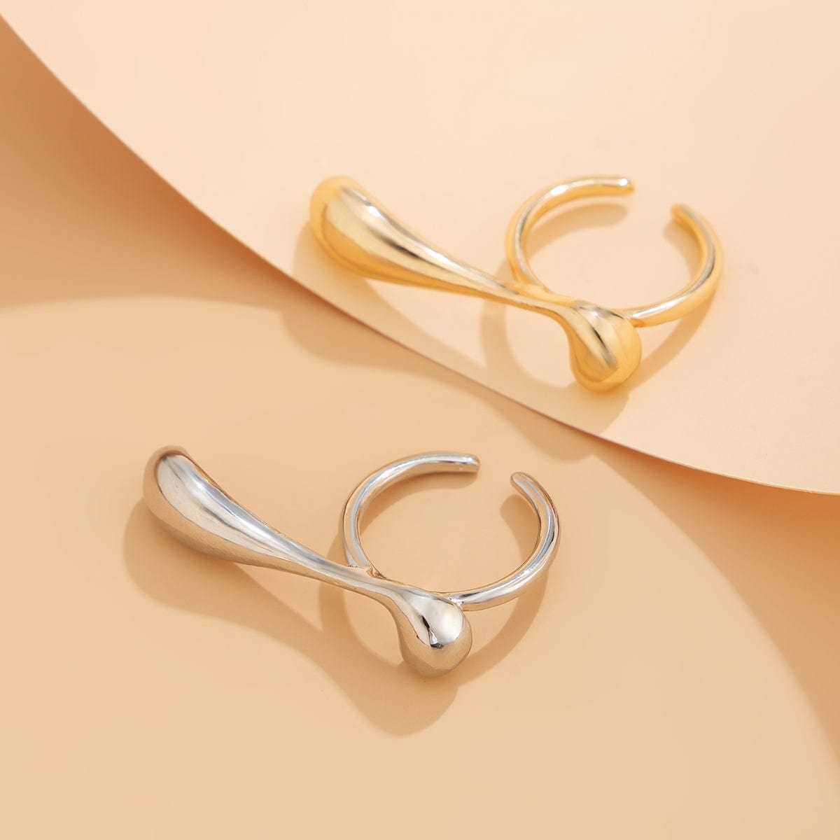Elegant Geometric Metallic Waterdrop Open Ring - ArtGalleryZen
