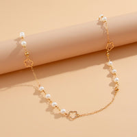 Thumbnail for Elegant Gold Plated Hollow Flower Pearl Cable Chain Necklace - ArtGalleryZen