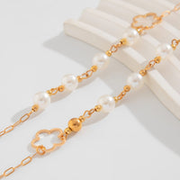 Thumbnail for Elegant Gold Plated Hollow Flower Pearl Cable Chain Necklace - ArtGalleryZen