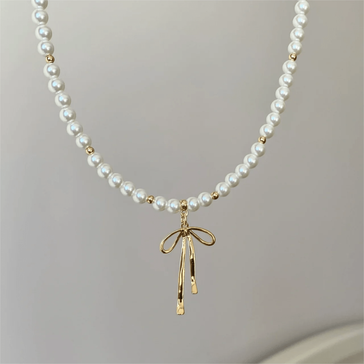 Elegant Gold Silver Plated Bowknot Pendant Pearl Chain Necklace - ArtGalleryZen