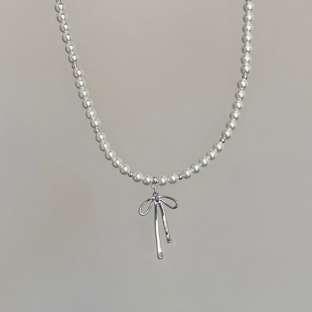 Elegant Gold Silver Plated Bowknot Pendant Pearl Chain Necklace - ArtGalleryZen