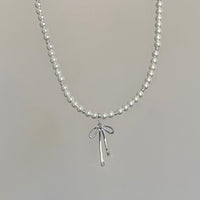 Thumbnail for Elegant Gold Silver Plated Bowknot Pendant Pearl Chain Necklace - ArtGalleryZen