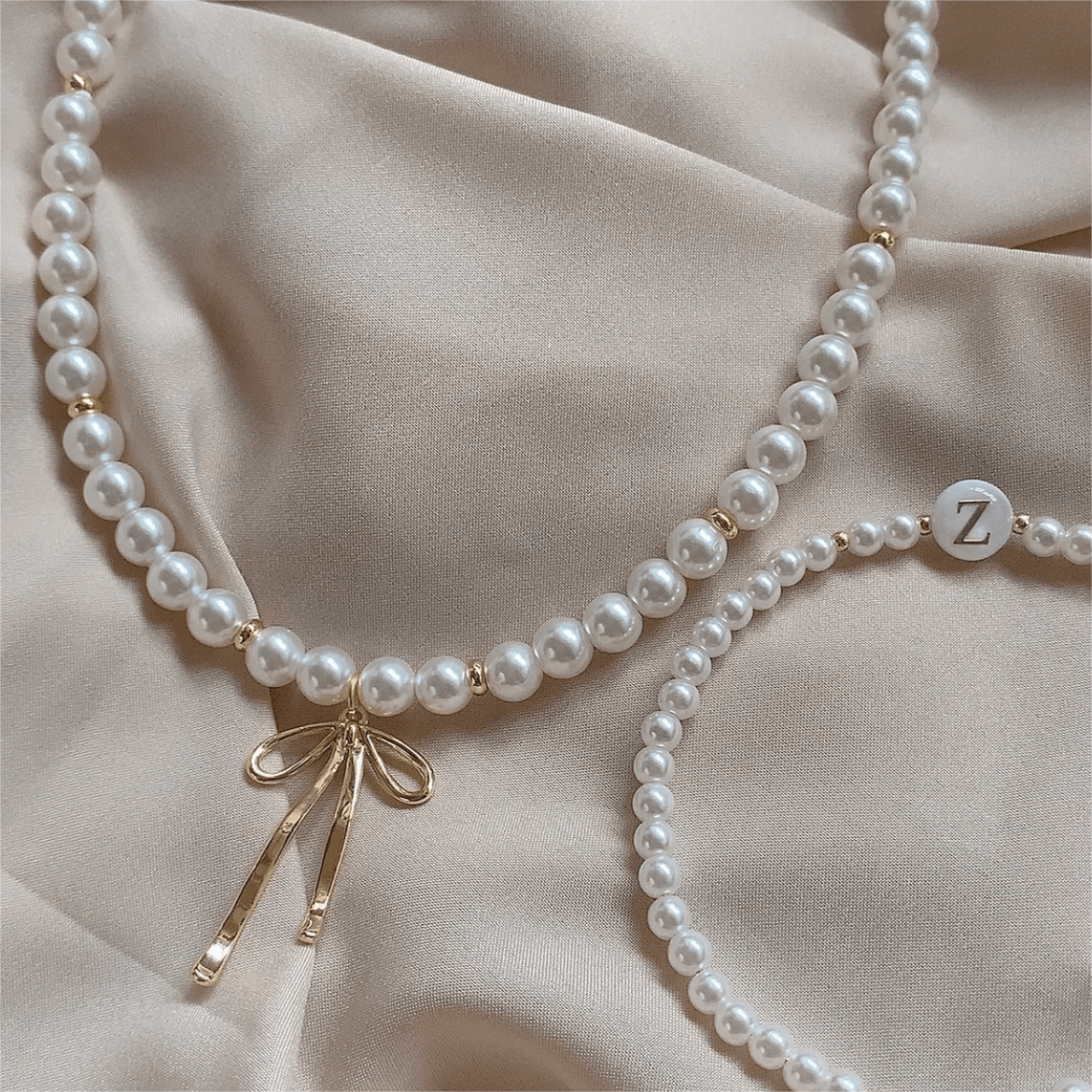 Elegant Gold Silver Plated Bowknot Pendant Pearl Chain Necklace - ArtGalleryZen