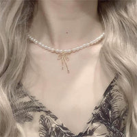 Thumbnail for Elegant Gold Silver Plated Bowknot Pendant Pearl Chain Necklace - ArtGalleryZen