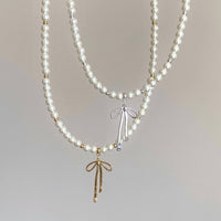 Thumbnail for Elegant Gold Silver Plated Bowknot Pendant Pearl Chain Necklace - ArtGalleryZen