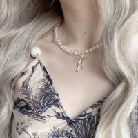 Thumbnail for Elegant Gold Silver Plated Bowknot Pendant Pearl Chain Necklace - ArtGalleryZen