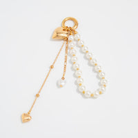 Thumbnail for Elegant Gold Tone Heart Pendant Pearl Keychain - ArtGalleryZen