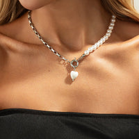 Thumbnail for Elegant Heart Ceramics Pendant Pearl Chain Necklace - ArtGalleryZen