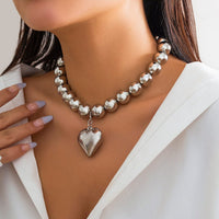 Thumbnail for Elegant Heart Pendant Chunky Ball Chain Choker Necklace - ArtGalleryZen