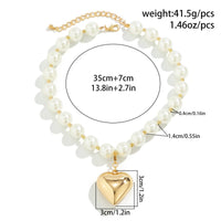Thumbnail for Elegant Heart Pendant Pearl Chain Choker Necklace - ArtGalleryZen
