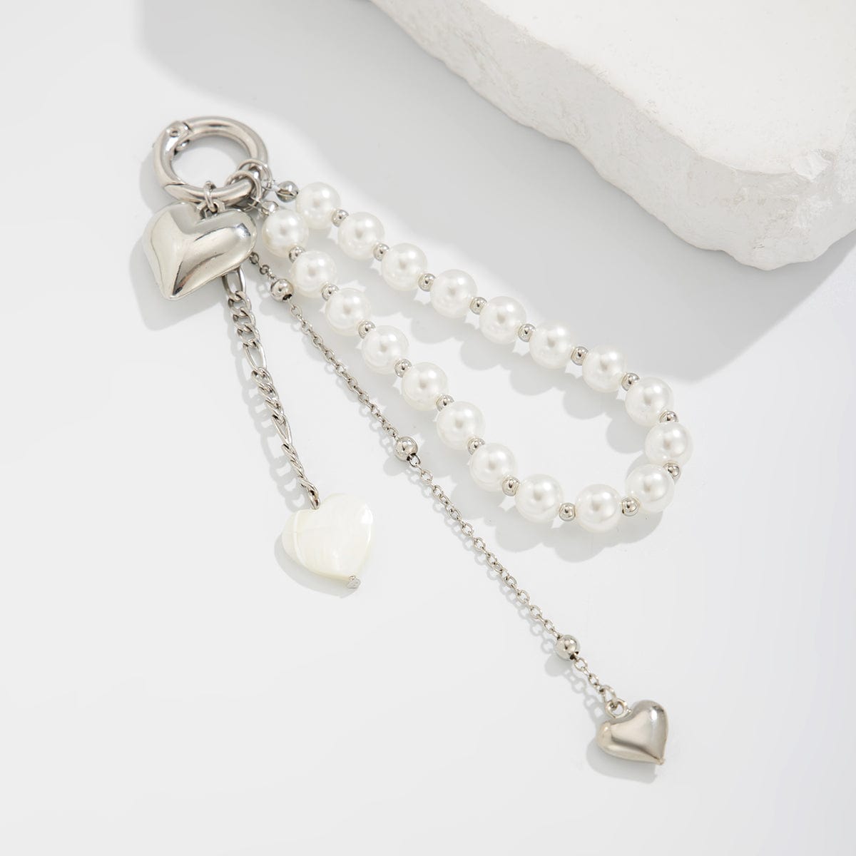 Elegant Heart Shell Pendant Pearl Keychain - ArtGalleryZen