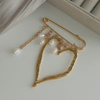 Thumbnail for Elegant Hollow Heart Pearl Tassel Pin Brooch - ArtGalleryZen