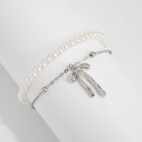 Thumbnail for Elegant Layered Bowknot Pendant Pearl Chain Bracelet - ArtGalleryZen