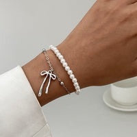 Thumbnail for Elegant Layered Bowknot Pendant Pearl Chain Bracelet - ArtGalleryZen