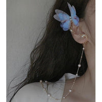 Thumbnail for Elegant Layered Butterfly Pearl Long Chain Ribbon Elf Ear Cuff Wrap Earring - ArtGalleryZen