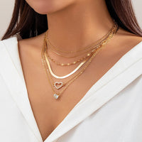 Thumbnail for Elegant Layered CZ Inlaid Heart Pendant Snake Chain Necklace Set - ArtGalleryZen