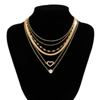 Thumbnail for Elegant Layered CZ Inlaid Heart Pendant Snake Chain Necklace Set - ArtGalleryZen