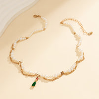 Thumbnail for Elegant Layered Emerald Crystal Waterdrop Pendant Pearl Chain Necklace - ArtGalleryZen
