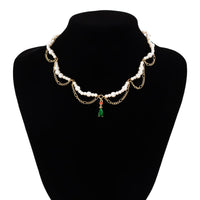 Thumbnail for Elegant Layered Emerald Crystal Waterdrop Pendant Pearl Chain Necklace - ArtGalleryZen