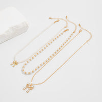 Thumbnail for Elegant Layered Enamel Bowknot Pendant Pearl Chain Necklace Set - ArtGalleryZen